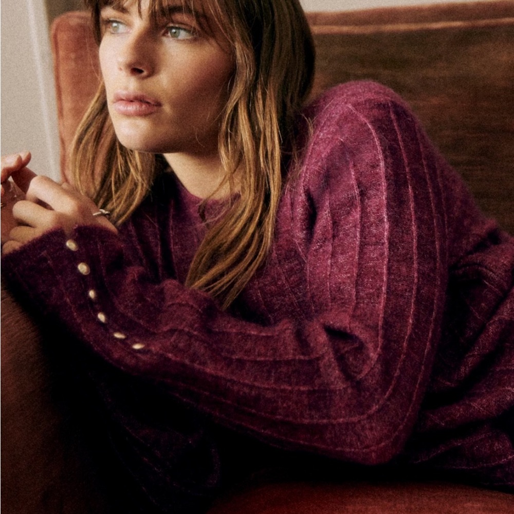 Sezane Deep Purple Crew Neck Sweater
